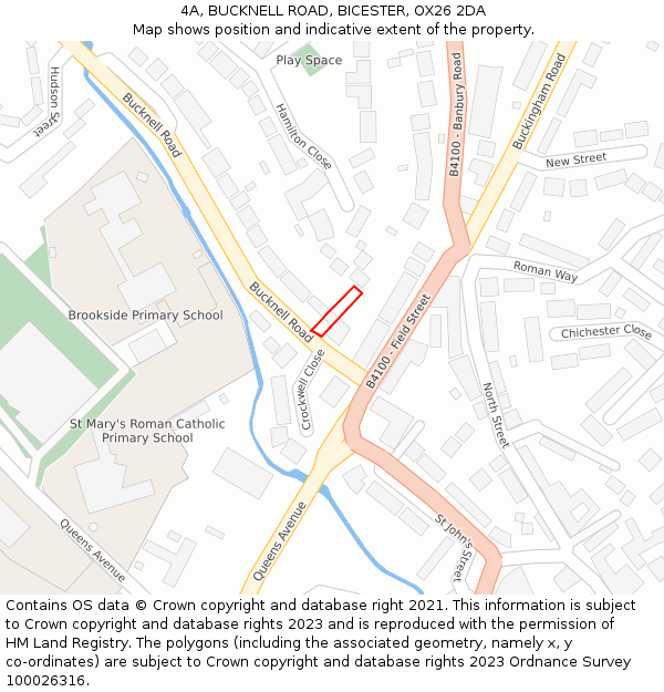 4A, BUCKNELL ROAD, BICESTER, OX26 2DA: Location map and indicative extent of plot