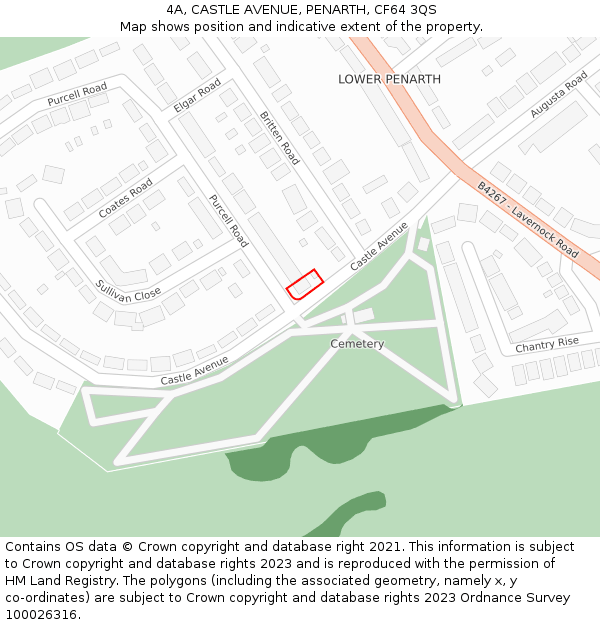 4A, CASTLE AVENUE, PENARTH, CF64 3QS: Location map and indicative extent of plot