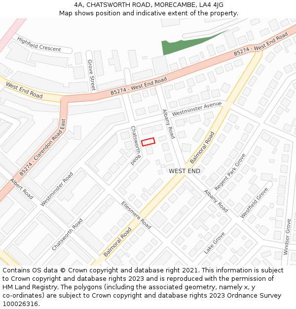 4A, CHATSWORTH ROAD, MORECAMBE, LA4 4JG: Location map and indicative extent of plot