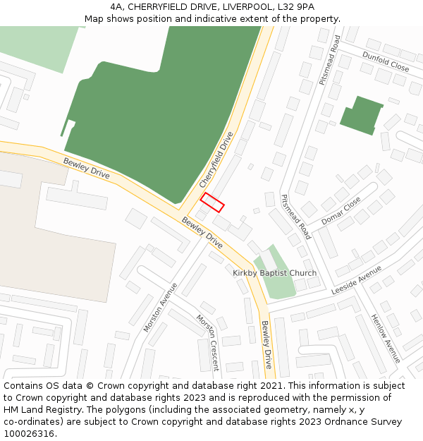 4A, CHERRYFIELD DRIVE, LIVERPOOL, L32 9PA: Location map and indicative extent of plot