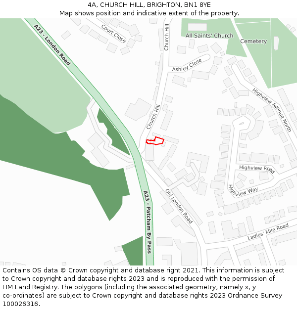 4A, CHURCH HILL, BRIGHTON, BN1 8YE: Location map and indicative extent of plot