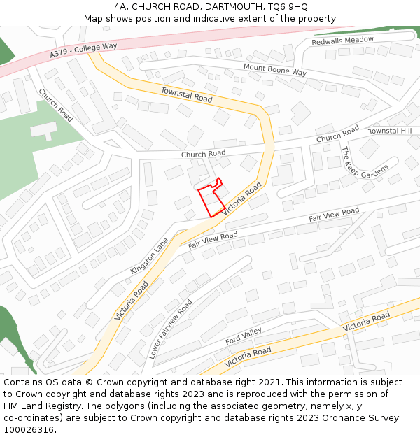 4A, CHURCH ROAD, DARTMOUTH, TQ6 9HQ: Location map and indicative extent of plot