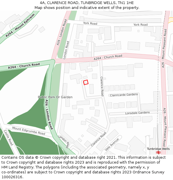 4A, CLARENCE ROAD, TUNBRIDGE WELLS, TN1 1HE: Location map and indicative extent of plot