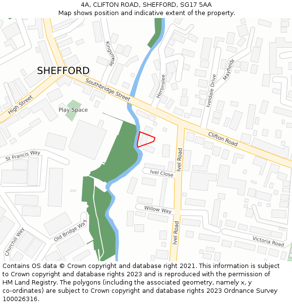 4A, CLIFTON ROAD, SHEFFORD, SG17 5AA: Location map and indicative extent of plot
