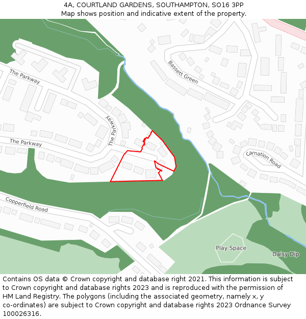 4A, COURTLAND GARDENS, SOUTHAMPTON, SO16 3PP: Location map and indicative extent of plot