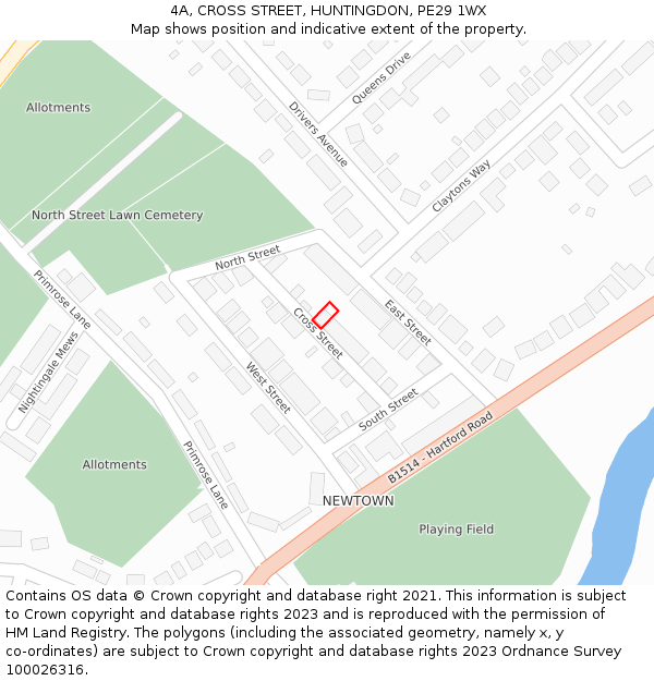 4A, CROSS STREET, HUNTINGDON, PE29 1WX: Location map and indicative extent of plot