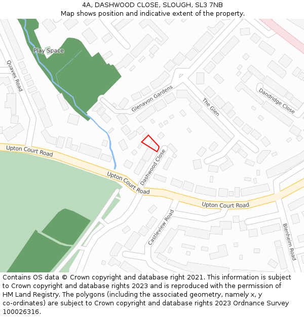 4A, DASHWOOD CLOSE, SLOUGH, SL3 7NB: Location map and indicative extent of plot