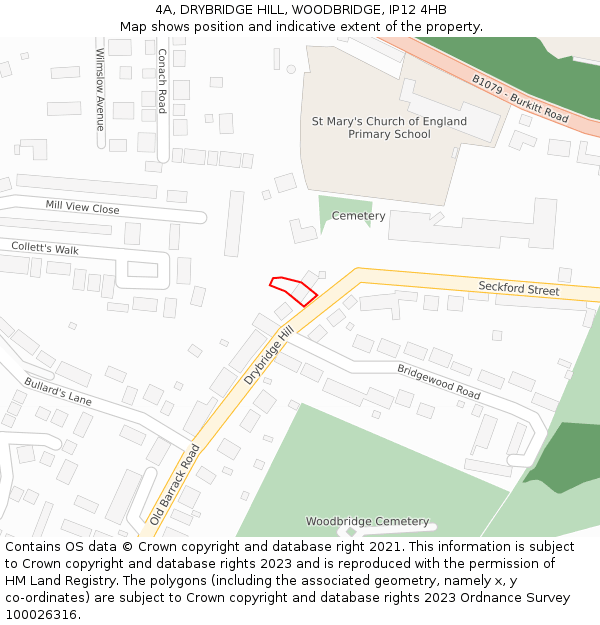 4A, DRYBRIDGE HILL, WOODBRIDGE, IP12 4HB: Location map and indicative extent of plot