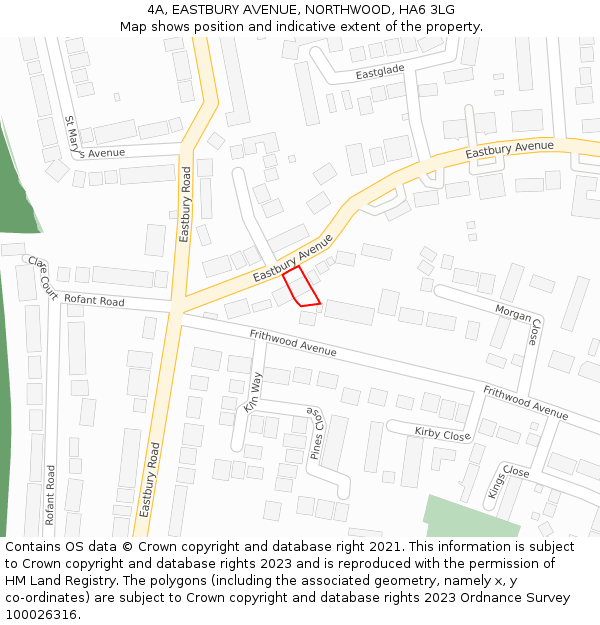 4A, EASTBURY AVENUE, NORTHWOOD, HA6 3LG: Location map and indicative extent of plot