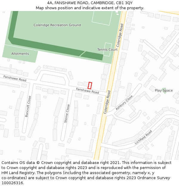 4A, FANSHAWE ROAD, CAMBRIDGE, CB1 3QY: Location map and indicative extent of plot