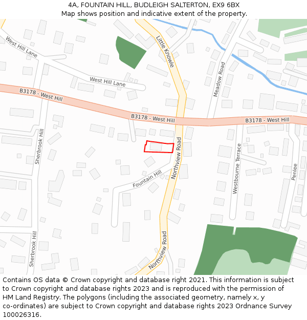 4A, FOUNTAIN HILL, BUDLEIGH SALTERTON, EX9 6BX: Location map and indicative extent of plot