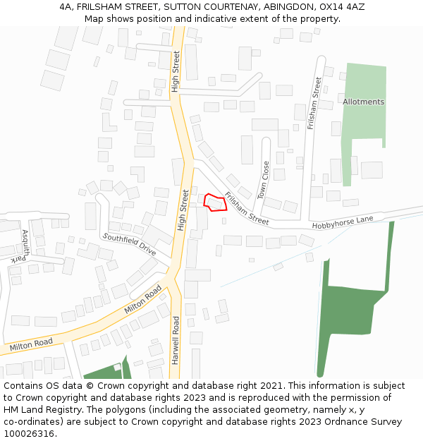 4A, FRILSHAM STREET, SUTTON COURTENAY, ABINGDON, OX14 4AZ: Location map and indicative extent of plot