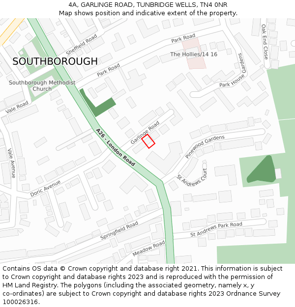 4A, GARLINGE ROAD, TUNBRIDGE WELLS, TN4 0NR: Location map and indicative extent of plot