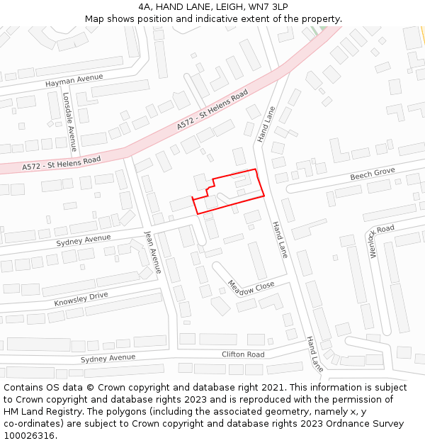 4A, HAND LANE, LEIGH, WN7 3LP: Location map and indicative extent of plot