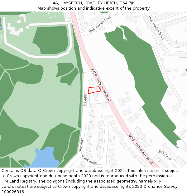 4A, HAYSEECH, CRADLEY HEATH, B64 7JN: Location map and indicative extent of plot
