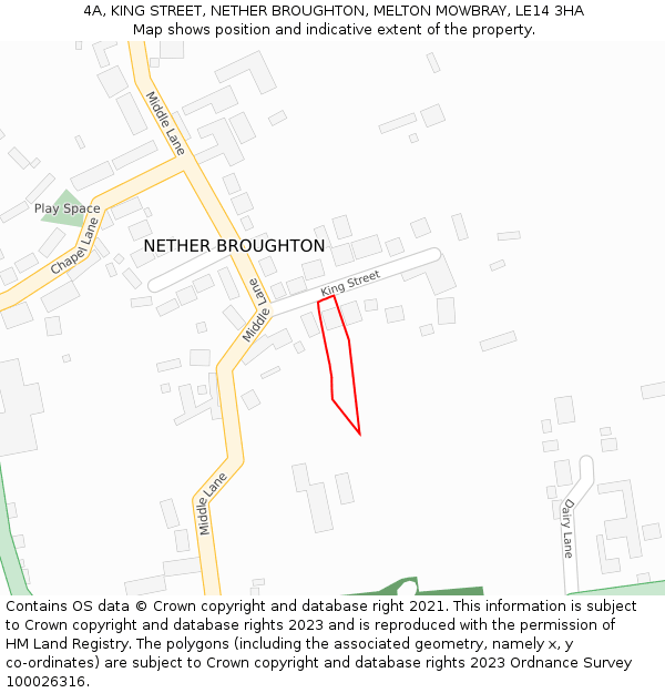 4A, KING STREET, NETHER BROUGHTON, MELTON MOWBRAY, LE14 3HA: Location map and indicative extent of plot