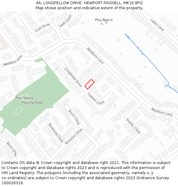 4A, LONGFELLOW DRIVE, NEWPORT PAGNELL, MK16 8PQ: Location map and indicative extent of plot