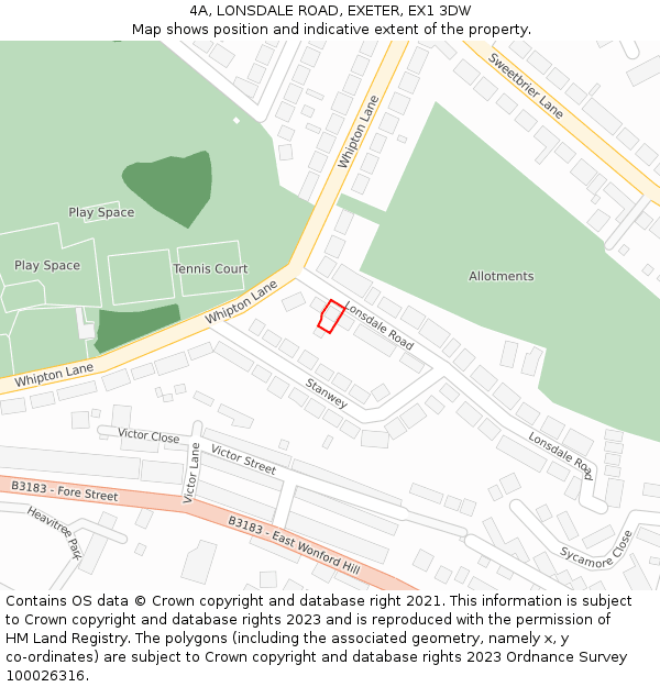 4A, LONSDALE ROAD, EXETER, EX1 3DW: Location map and indicative extent of plot