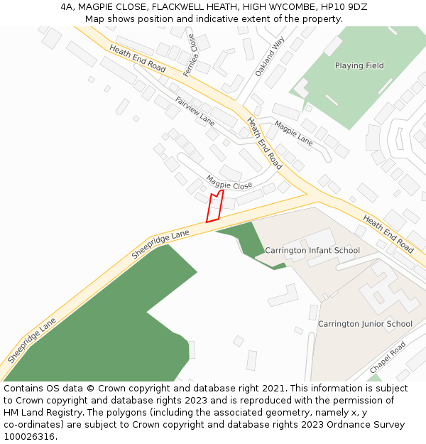 4A, MAGPIE CLOSE, FLACKWELL HEATH, HIGH WYCOMBE, HP10 9DZ: Location map and indicative extent of plot