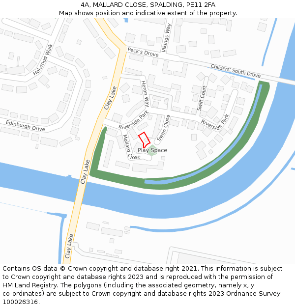 4A, MALLARD CLOSE, SPALDING, PE11 2FA: Location map and indicative extent of plot