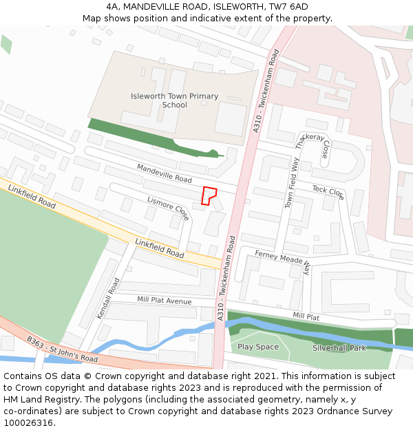 4A, MANDEVILLE ROAD, ISLEWORTH, TW7 6AD: Location map and indicative extent of plot