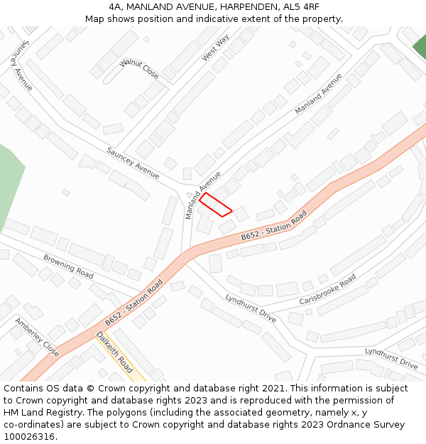 4A, MANLAND AVENUE, HARPENDEN, AL5 4RF: Location map and indicative extent of plot