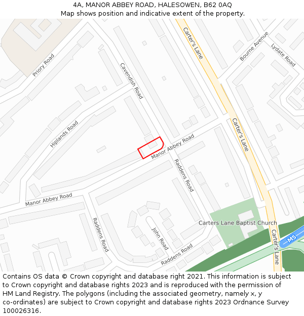 4A, MANOR ABBEY ROAD, HALESOWEN, B62 0AQ: Location map and indicative extent of plot