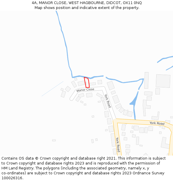 4A, MANOR CLOSE, WEST HAGBOURNE, DIDCOT, OX11 0NQ: Location map and indicative extent of plot