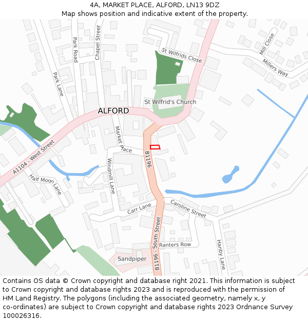 4A, MARKET PLACE, ALFORD, LN13 9DZ: Location map and indicative extent of plot