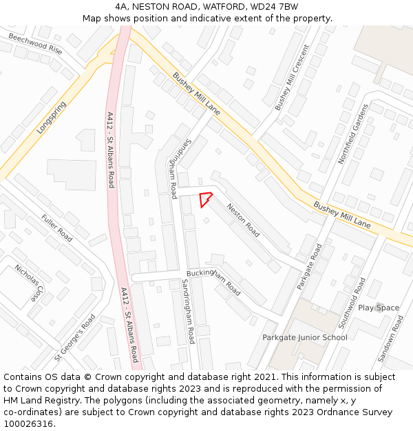 4A, NESTON ROAD, WATFORD, WD24 7BW: Location map and indicative extent of plot