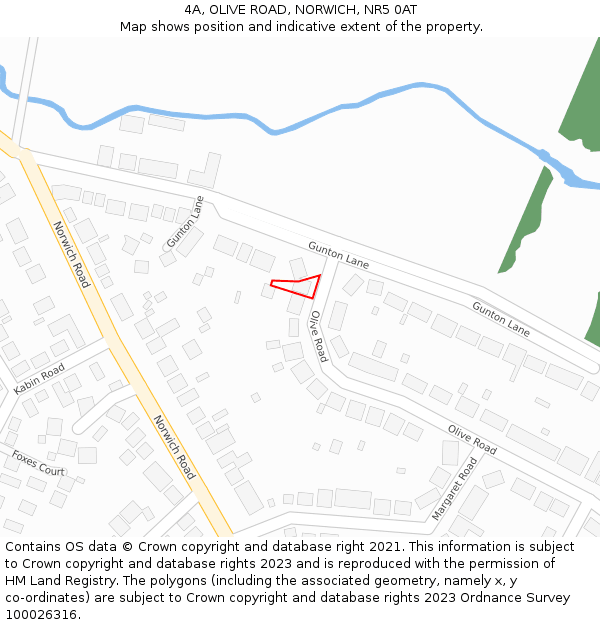 4A, OLIVE ROAD, NORWICH, NR5 0AT: Location map and indicative extent of plot