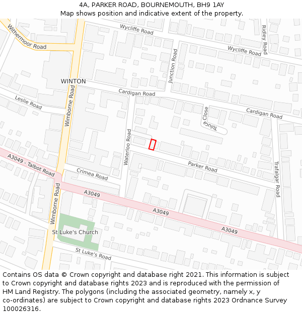 4A, PARKER ROAD, BOURNEMOUTH, BH9 1AY: Location map and indicative extent of plot