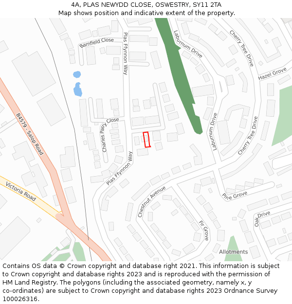 4A, PLAS NEWYDD CLOSE, OSWESTRY, SY11 2TA: Location map and indicative extent of plot