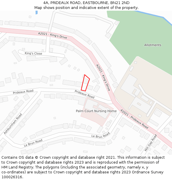 4A, PRIDEAUX ROAD, EASTBOURNE, BN21 2ND: Location map and indicative extent of plot