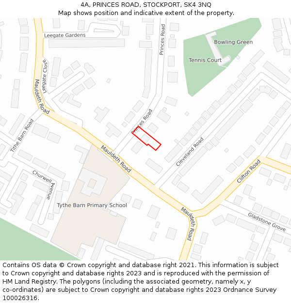 4A, PRINCES ROAD, STOCKPORT, SK4 3NQ: Location map and indicative extent of plot