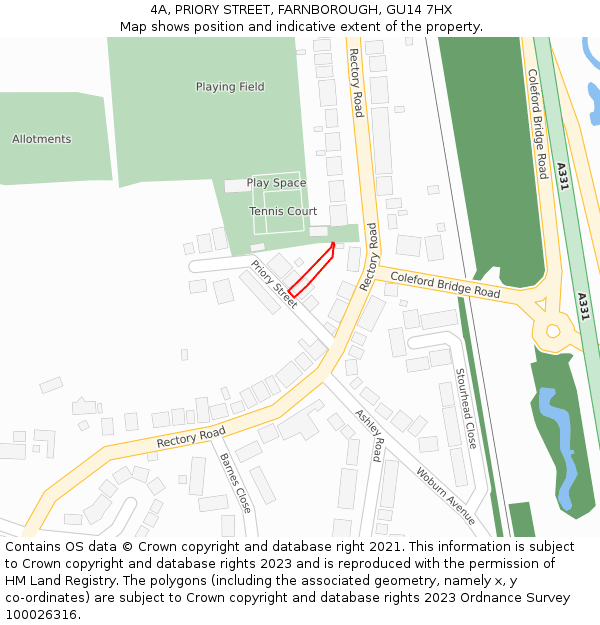 4A, PRIORY STREET, FARNBOROUGH, GU14 7HX: Location map and indicative extent of plot