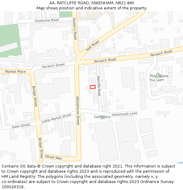 4A, RATCLIFFE ROAD, FAKENHAM, NR21 8AY: Location map and indicative extent of plot