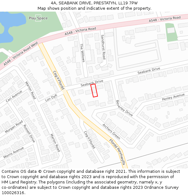 4A, SEABANK DRIVE, PRESTATYN, LL19 7PW: Location map and indicative extent of plot