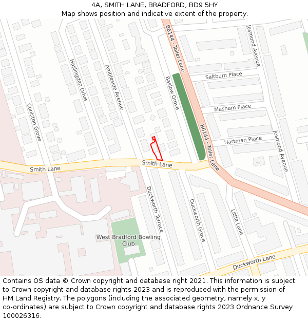 4A, SMITH LANE, BRADFORD, BD9 5HY: Location map and indicative extent of plot