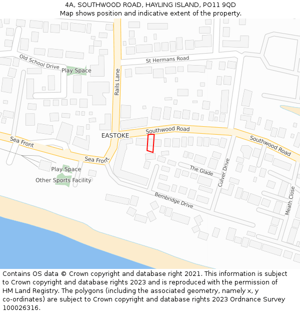 4A, SOUTHWOOD ROAD, HAYLING ISLAND, PO11 9QD: Location map and indicative extent of plot