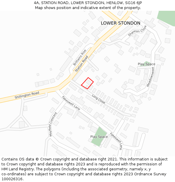 4A, STATION ROAD, LOWER STONDON, HENLOW, SG16 6JP: Location map and indicative extent of plot
