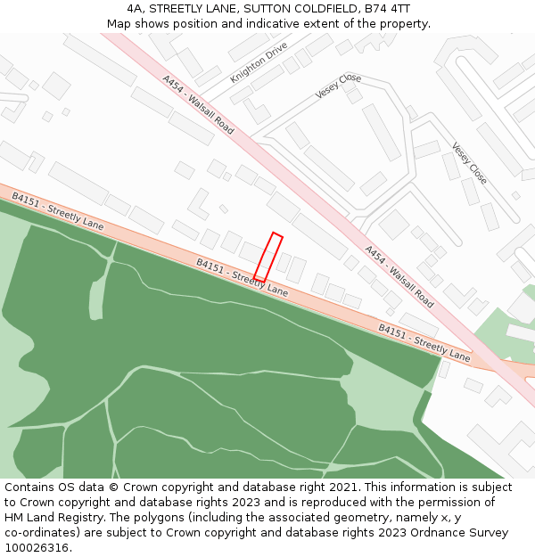 4A, STREETLY LANE, SUTTON COLDFIELD, B74 4TT: Location map and indicative extent of plot