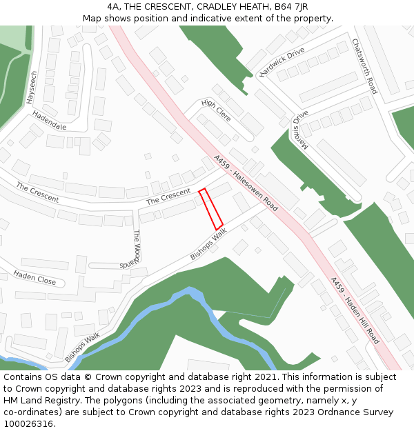 4A, THE CRESCENT, CRADLEY HEATH, B64 7JR: Location map and indicative extent of plot