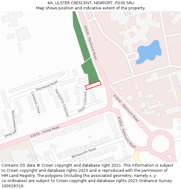 4A, ULSTER CRESCENT, NEWPORT, PO30 5RU: Location map and indicative extent of plot