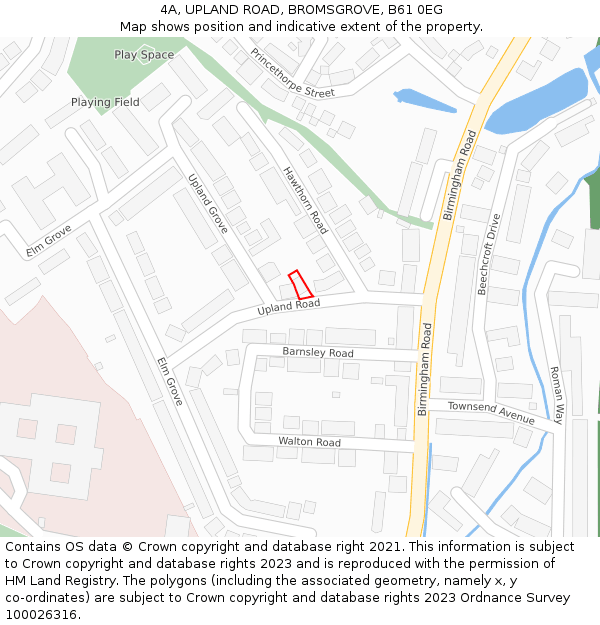4A, UPLAND ROAD, BROMSGROVE, B61 0EG: Location map and indicative extent of plot