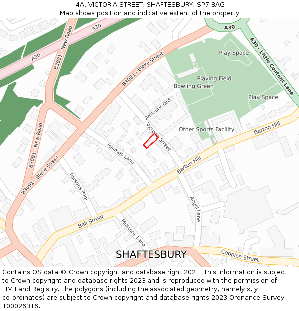 4A, VICTORIA STREET, SHAFTESBURY, SP7 8AG: Location map and indicative extent of plot