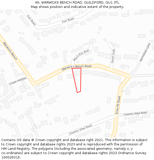 4A, WARWICKS BENCH ROAD, GUILDFORD, GU1 3TL: Location map and indicative extent of plot