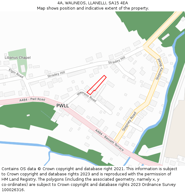 4A, WAUNEOS, LLANELLI, SA15 4EA: Location map and indicative extent of plot