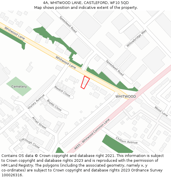 4A, WHITWOOD LANE, CASTLEFORD, WF10 5QD: Location map and indicative extent of plot