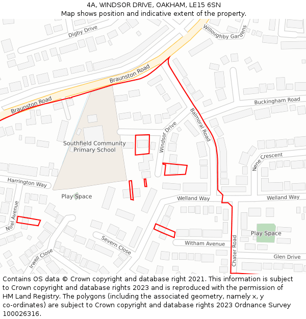 4A, WINDSOR DRIVE, OAKHAM, LE15 6SN: Location map and indicative extent of plot